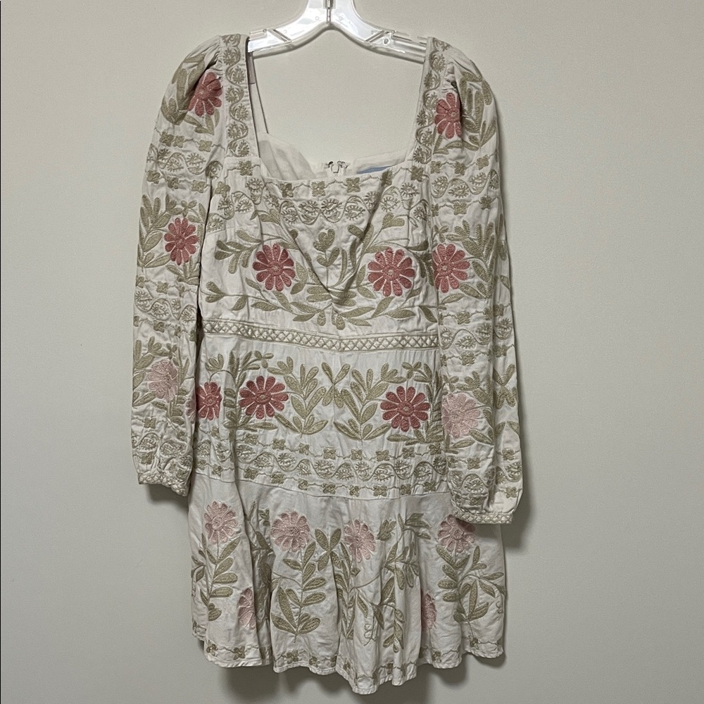 ANTONIO MELANI Embroidered Long Sleeve Dress - Cream and Pink